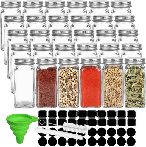 Keketin 30 Pack Glass Spice Jars 4 oz with Labels, Empty Square