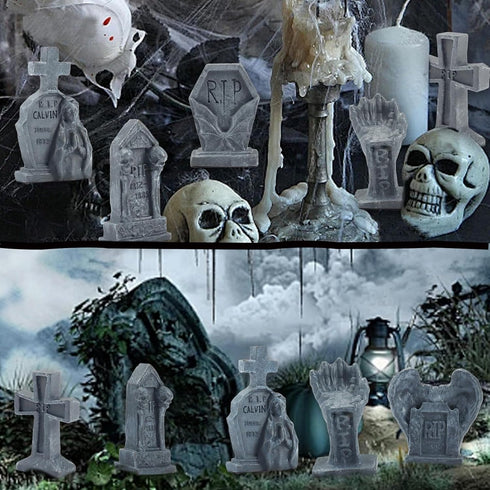 12 Pcs Miniature Resin Tombstones, Mini Gravestone Figurines, Multiple Sizes for Mini House Graveyard Scene, Halloween
