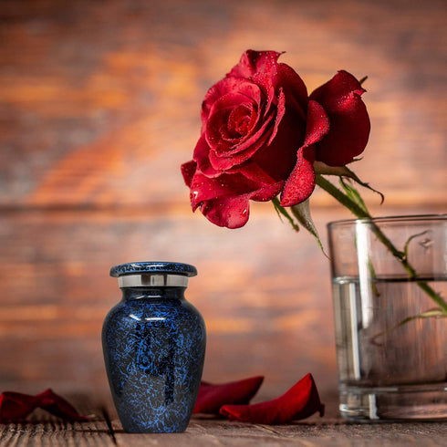 Small Blue Keepsake Cremation Urn for Human Ashes - Miniature Memorial Urns for Men or Women