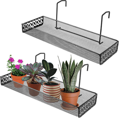 OBANGONG 2 PCS Iron Hanging Railing Planter Shelf Basket with Hooks,Balcony Plant Pot