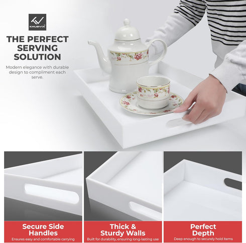 KHUBVIX 1510" Countertop White Tray with Cut Handles - Spill Proof Decorative Tray is an Ideal Organizer for Living