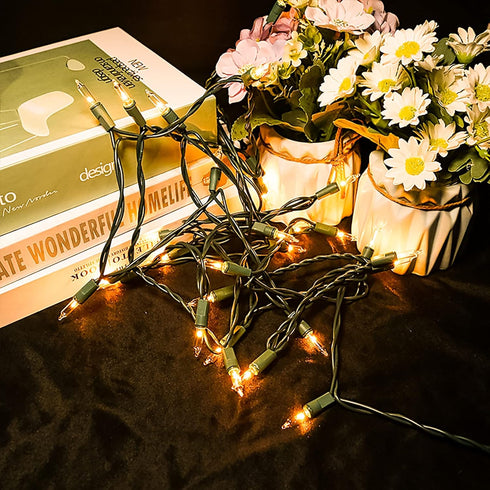 35 Count 8.5 Set MULTI-SPARKING Clear Christmas String Lights - Warm White Incandescent Mini Christmas Lights for Small