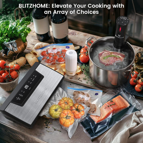 BLITZHOME Vacuum Sealer Bags Kit 29 Pack, 3 Sizes with 15Pcs Reusable Sous Vide Bags, 5 Air Valves, BPA Free