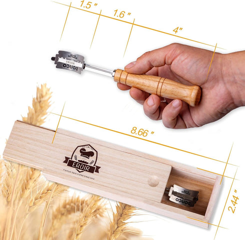 Hand Crafted Bread Lame Dough Scoring Tool in Wooden Box for Sourdough Baking - Knife with 10 Extra Blades