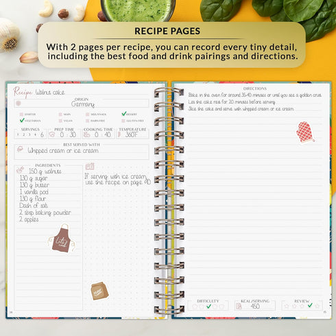 PLANBERRY Blank Hardcover Recipe Book – Empty Cookbook Journal to Fill In Your Own Recipes – 60 Recipes, 6.3”x8.4”