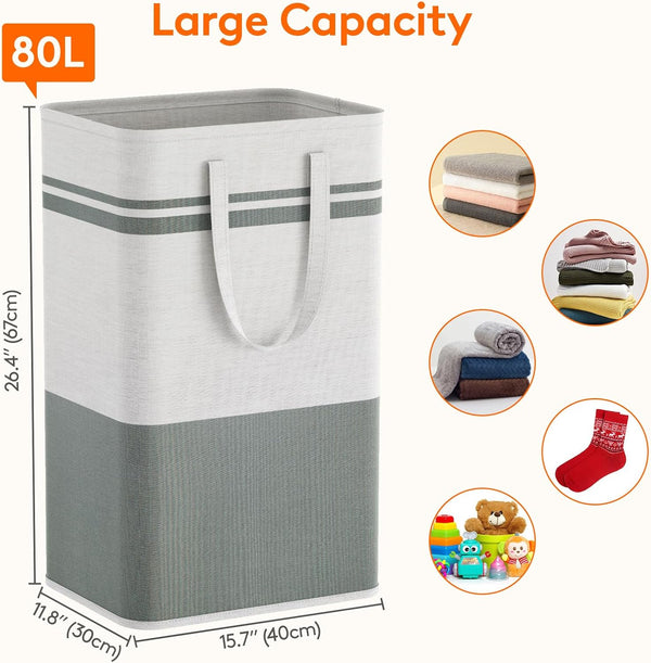 Lifewit 3 Pack 80L Large Freestanding Laundry Hamper, Collapsible Waterproof Tall Clothes Basket for Laundry