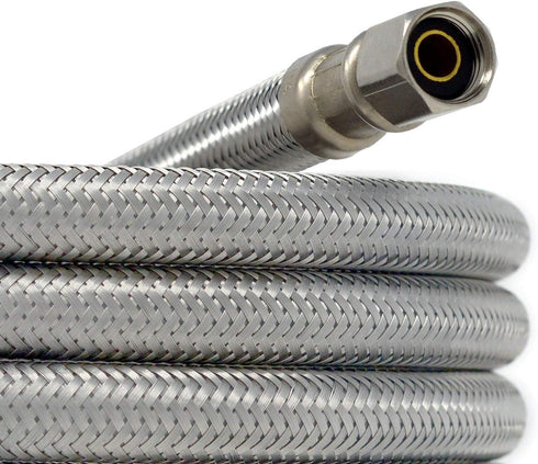 Braided Stainless Steel Ice Maker Water Supply Hose - 10 Ft - Universal 1/4" Connectors from Kelaro by Kelaro