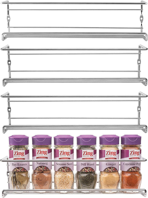 Mindspace Spice Rack Wall Mount, Set of 4 Hanging Spice & Seasoning Racks, Kitchen Storage Organizer, Chrome