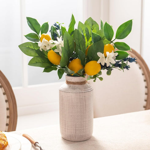 Valery Madelyn 6 Packs Spring Summer Picks with Lemons, Blueberry, Eucalyptus Leaves, Artificial Fruit Lemon Branches