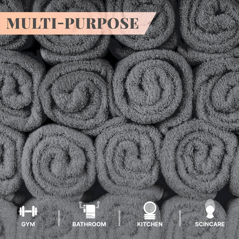 48 Pack 600 100% 12x12 Inches Wealuxe Dark Gray Washcloths - GSM Ring-Spun Cotton Wash Cloths for Showering, Highly