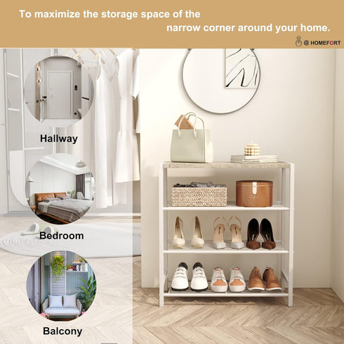 HOMEFORT 4-Tier Shoe Storage Shelf, Industrial Narrow Shoe Organizer for Closet Entryway, Small Shoe Rack Table