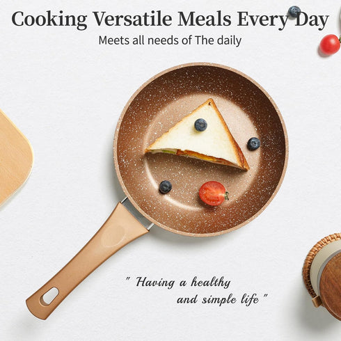 Innwewell Non Stick Frying Pan, Granite Stone Skillet, Safe & No Toxic Cooking Pan, 8inch, Gold