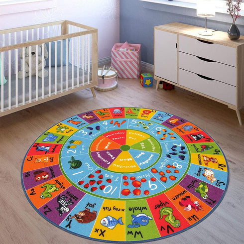 4ft HEBE Kids Play Rug ABC Alphabet Numbers Shapes Educational Kid Area Rug Washable Baby Crawling Mat Non Slip Kid
