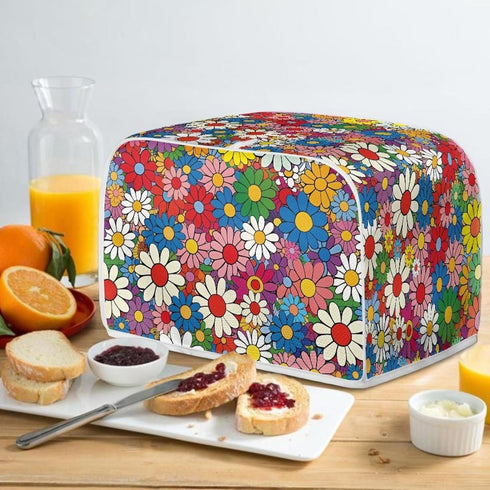 Daisy Flowers Printed Toaster Cover - Washable 2 Slice Wide Slot Oven Bakeware Protector for Dust and Fingerprint