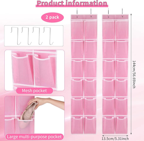 12 2-Pack GOMAJI Over the Door Hanging Shoe Organizer, Large Pockets