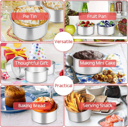 TeamFar 4 Inch Cake Pan, Mini Stainless Steel Baking Tins Set of 3 for Baking and Serving