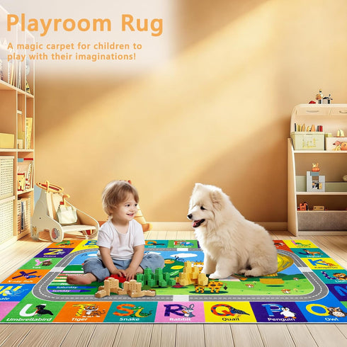 4x6 Kids Rug for Playroom, ABC Educational Carpet for Classroom,Non Slip Washable Play Mat with Alphabet Numbers