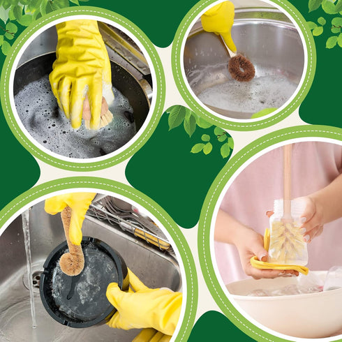 8 Pcs Bamboo Dish Brush Dish Washing Scrub Bottle Brush Wooden Palm Pot Brush Cleaning Scrubbers with Natural Sisal