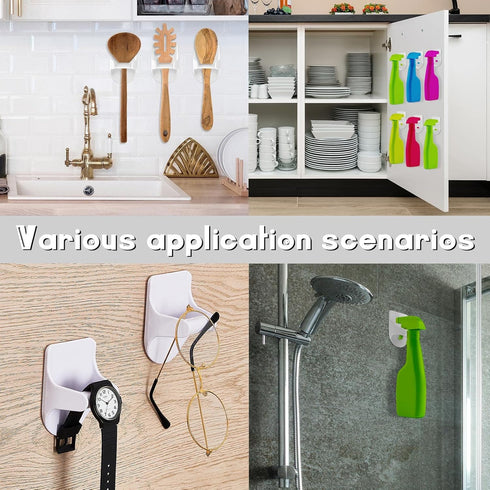 Taiyin 4 Pcs Wall Mount Spray Bottle Hooks, Adhesive Hook for Storage Space, Kitchen Organizer Hanger