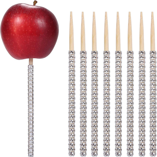 Quotidian Silver Glitter Rhinestone Bamboo Bling Sticks, 6" (15cm) Pack of 24 for Candy Apple Cake Pops