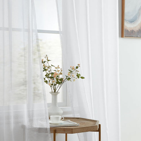 HLC.ME 2 Piece Semi Sheer Voile Short Window Curtain Drapes, Grommet Panels for Small Windows (54" W x 54" L, White)