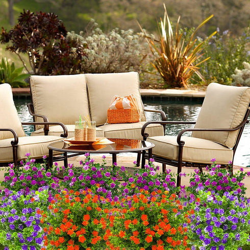 Artificial Flowers Faux Plastic Greenery Shrubs, UV Resistant Outdoor Plants for Home Kitchen Office Wedding Decor