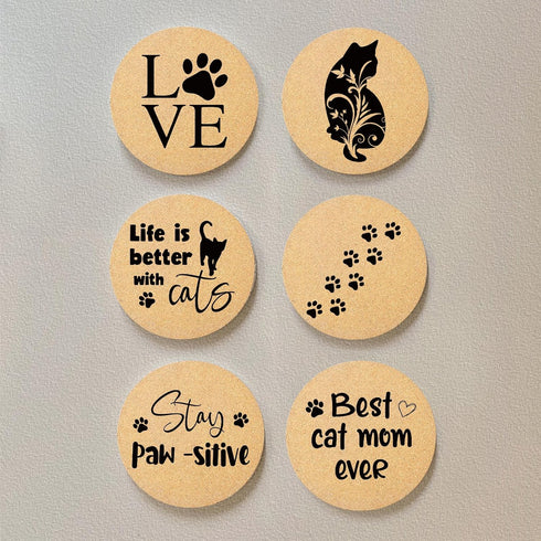 Cegkuc Set 6, 4" Coasters for Drinks with Holder of Cat Paw Coaster for New Home Couples House Warming Gifts Absorbent
