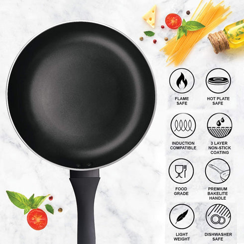 Milton 8.5 Inch Nonstick Frying Pan, Large Skillet for Egg Omelette, Pancake, Flat Bottom Stir Fry (Black)