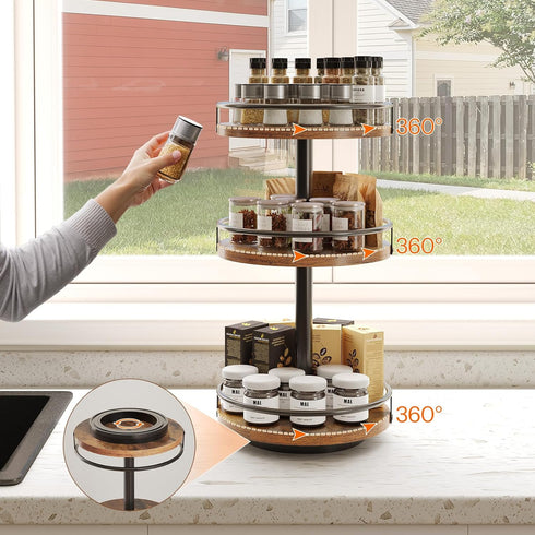 3-Tier Countertop, BF09TL01 HOOBRO Lazy Susan Organizer, Rotating Spice Rack, Turntable Spice Rack, Vertical Storage