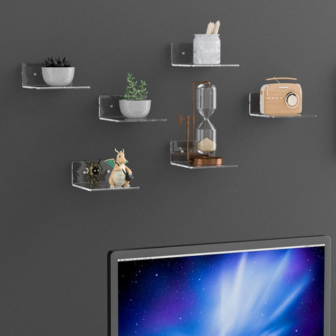 6 Inches 2 Pack, Plants(6 inch, Sezanrpt Acrylic Small Wall Shelves Floating Shelf for Wall Mounting, Acrylic Display