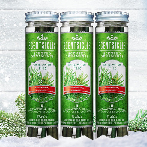 Scentsicles Scented Christmas Tree Ornaments, White Winter Fir - 3 Bottles (18 Sticks Total)