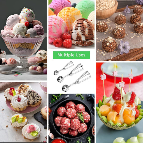 3PCS Premium Ice Cream Scoop Set, Small/Medium/Large Stainless Steel Scoops, Professional Trigger Release by AOULELA