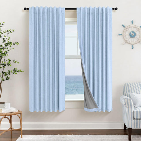 Pitalk Light Blue Curtains for Bedroom 63 Inch Length 2 Panels Linen