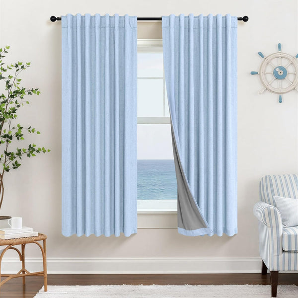 Pitalk Light Blue Curtains for Bedroom 63 Inch Length 2 Panels Linen