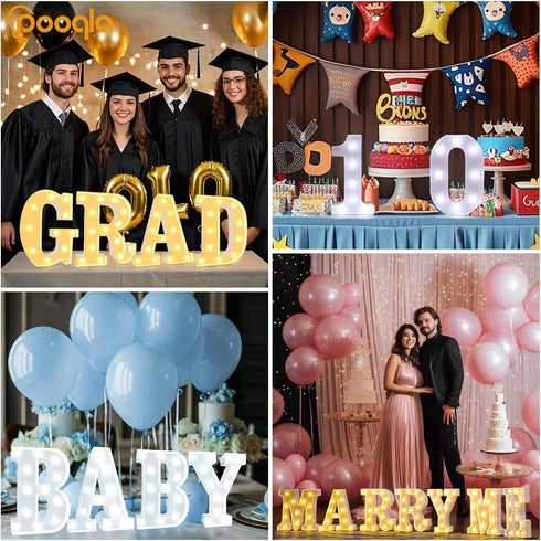Pooqla LED Marquee Letter Lights, Warm White and Cool White Decorative Lighted Letters, Light Up Alphabet Letters
