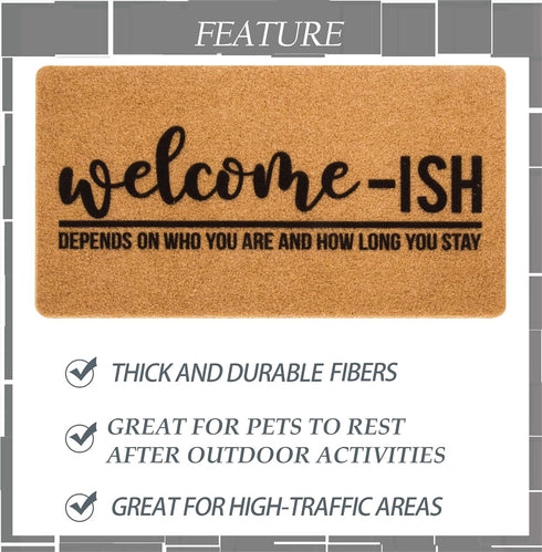 Welcome-Ish Front Door Mat, 17"x 29", Non Slip Backing Mat for Home Entry, Depends Who You are
