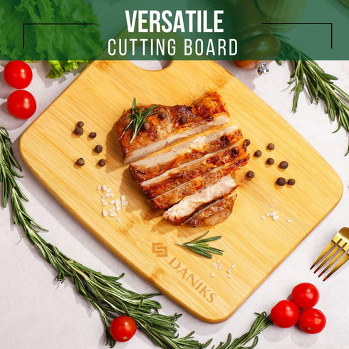 Daniks 100% Organic Bamboo Cutting Board, Heavy Duty Wood Chopping Board, Extra-Thick for Serving, Meat & Veggies, 13x9"