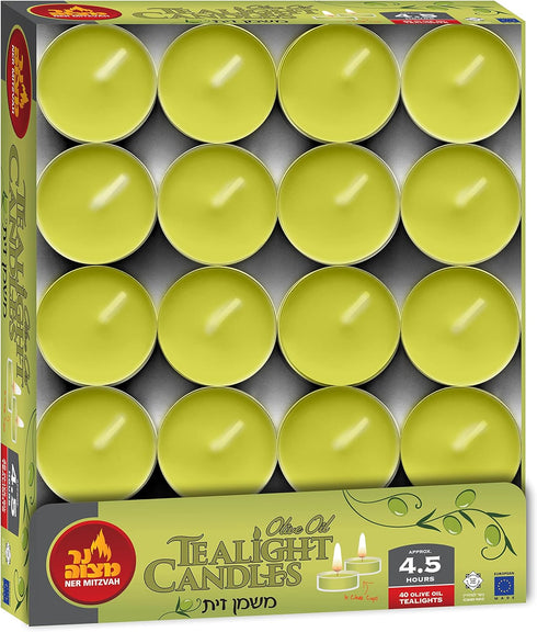 Olive Oil Tea Light Candles - 40 Pack - Clear Cup Unscented Travel Decorative Candle