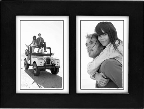 Malden 673-35SD Double 3.5x5 Picture Frame, Wide Real Wood Molding, Black