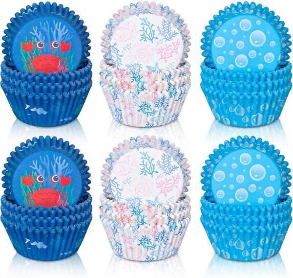 Whaline 600Pcs Ocean Themed Cupcake Liners, Summer Baking Cups for Bridal Baby Shower Wedding Birthday Party