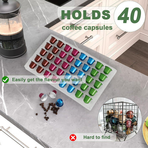 Coffee Pod Holder Drawer, Nespresso Coffee Pods Storage Organizer for Capsules, Clear Drawer Design