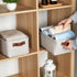DULLEMELO Fabric Storage Baskets Set of 2 - 11.8x7.9x5.1 inch Small Organizing Baskets with PU Handles (Beige)