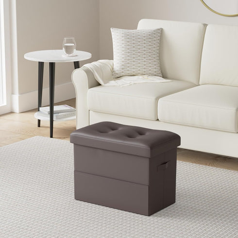 350 lbs, 17x13x13 BelugaHelper Storage Ottoman Foot Rest Stool, Foldable Leather Footstool Storage Bench with Thicker
