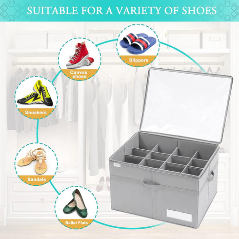 Closet, 16 LUVHOMEE Shoe Organizer for Fits Pairs, Large Shoe Box Storage Containers, Clear Foldable Shoe Storage Bins