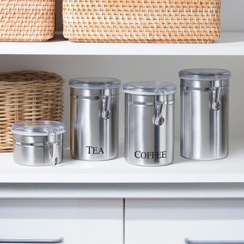 62 oz 5" 7.5". Oggi Stainless Steel Coffee Canister fl - Airtight Clamp Lid, Clear See-Thru Top - Ideal for Coffee Bean