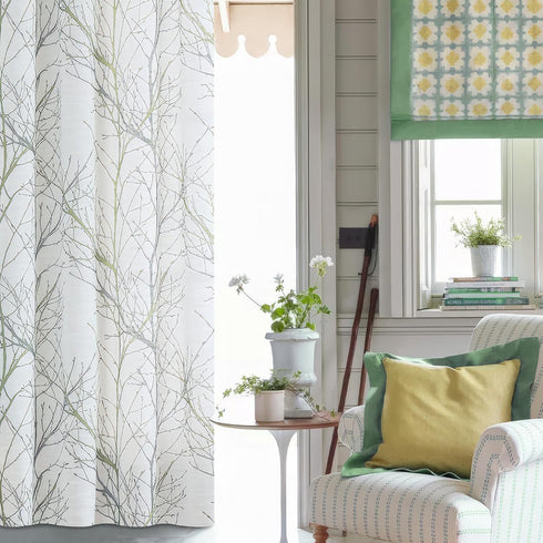 FMFUNCTEX Linen Semi Sheer Curtains, Sage Green White, 54 Inches Long for Living Room, Grommet Top 2 Panels