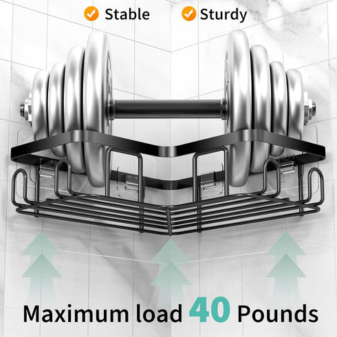 Moforoco Corner Shower Caddy Shelf Organizer Rack, Self Adhesive Black Bathroom Shelves Basket, Home Wall Shower Inside