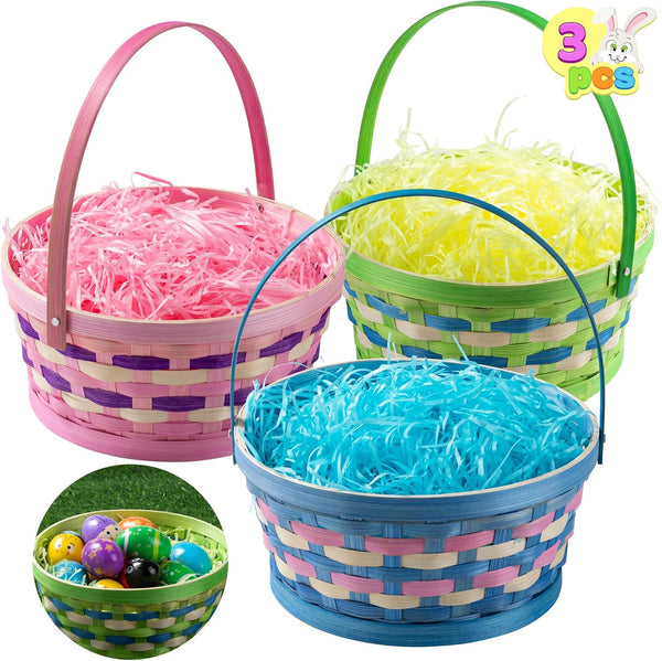 JOYIN 3 Pcs Easter Bamboo Baskets with Tricolor Grass Paper Shred for