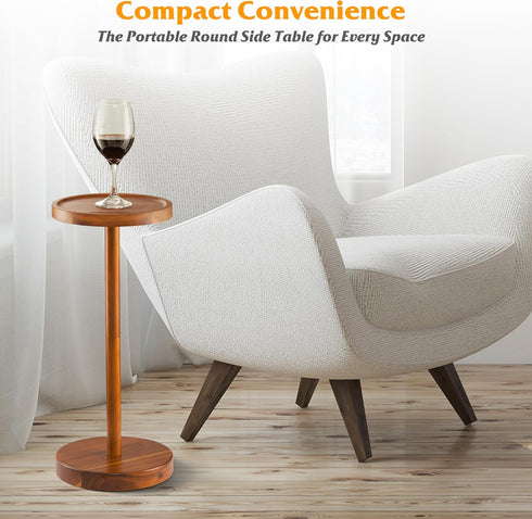 22" (1, BLUEWEST Drink Table, Tall Compact Side Table with Phone Slot and Weighted Base, Durable Pedestal Table Accent