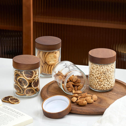 16 oz 6 Pack,Mason 16 oz 100% Danmu Overnight Oats Containers with Lids,Salad Jar,Glass Jar with Wooden Lid Jars